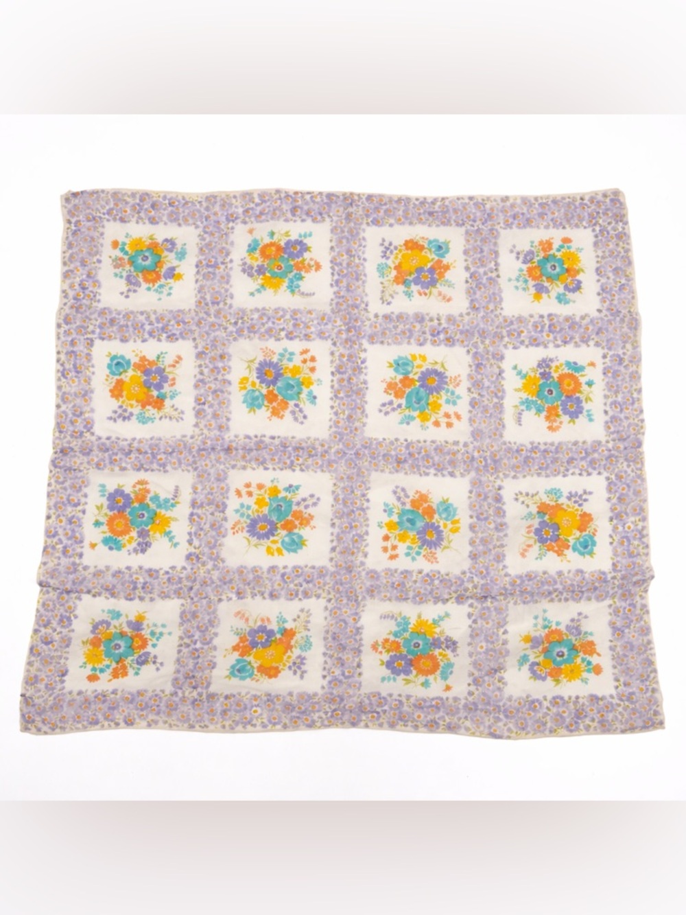 Vintage Multicolor Floral Silk Square Scarf Accessory Retro Boho Lightweight